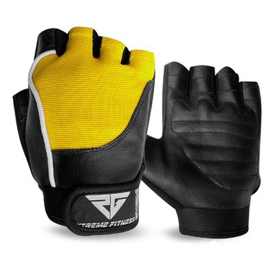 Weight Lifting Gloves Leather Gym Fitness Body Building Unisex Design Gloves Black/Yellow