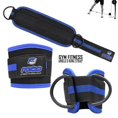 Weight Lifting Gym Ankle D Ring Strap Pulley Cable Attachment Leg Thigh Exercise - Black/Blue