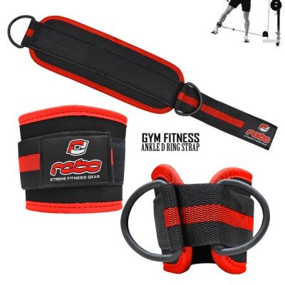 Weight Lifting Gym Ankle D Ring Strap Pulley Cable Attachment Leg Thigh Exercise - Black/Red