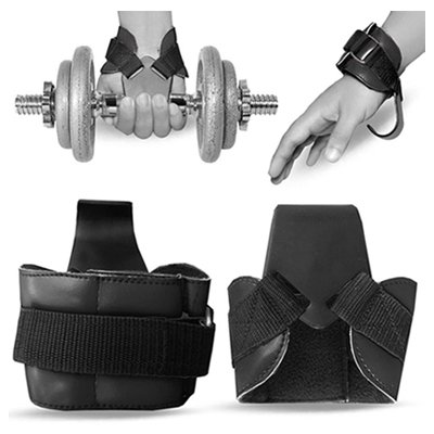 Weight Lifting Hooks Reverse Grips Gym Training Bar Straps Gloves Wrist Support - Black