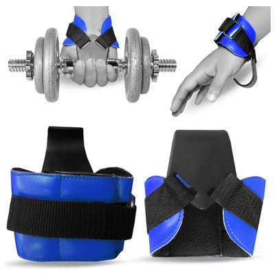Weight Lifting Hooks Reverse Grips Gym Training Bar Straps Gloves Wrist Support - Blue