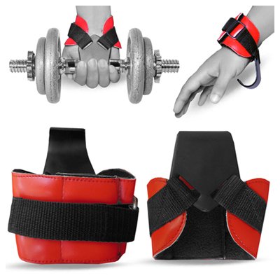 Weight Lifting Hooks Reverse Grips Gym Training Bar Straps Gloves Wrist Support - Red